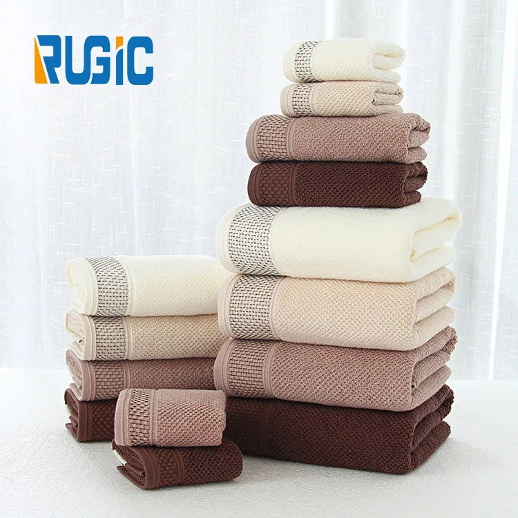 Home Hotel Luxury Modern Wedding Honeycomb Jacquard Pure Cotton Towel set of 3 pcs Face Hand Bath Towel