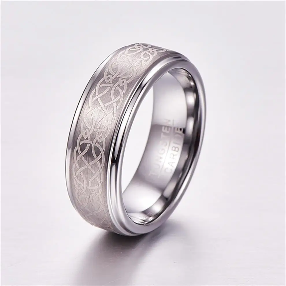 ring Laser Celtic Knot men band Brushed  finish Tungsten Carbide jewelry for men ring
