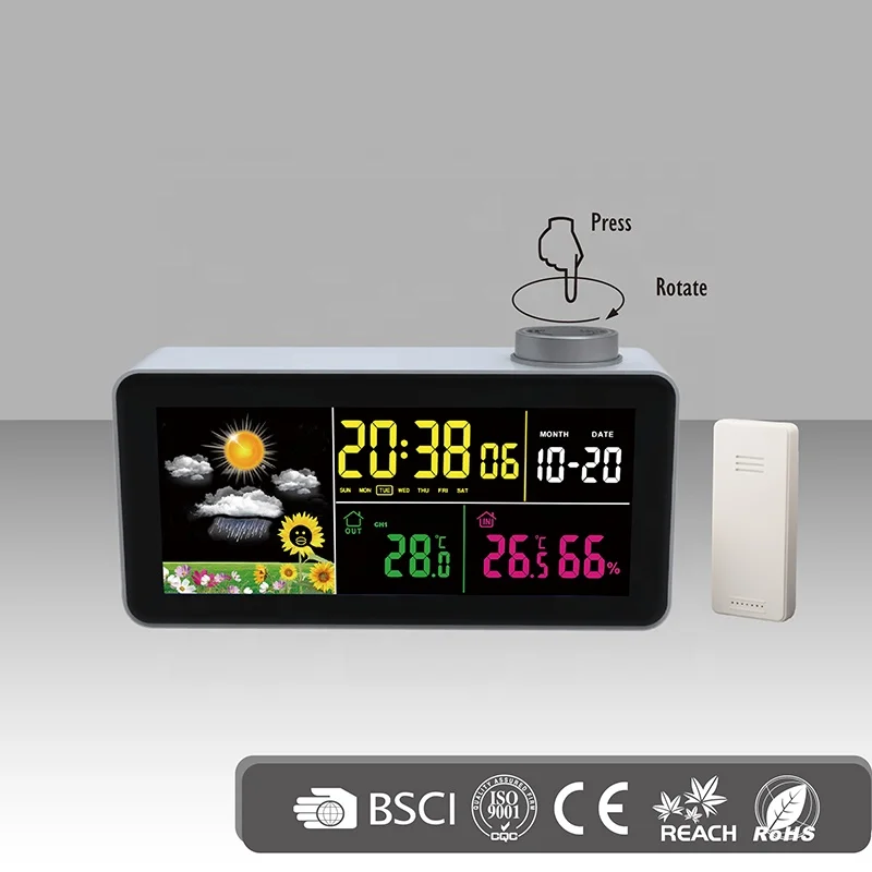 WIRELESS WEATHER STATION MIRROR LED DIGITAL ALARM CLOCK