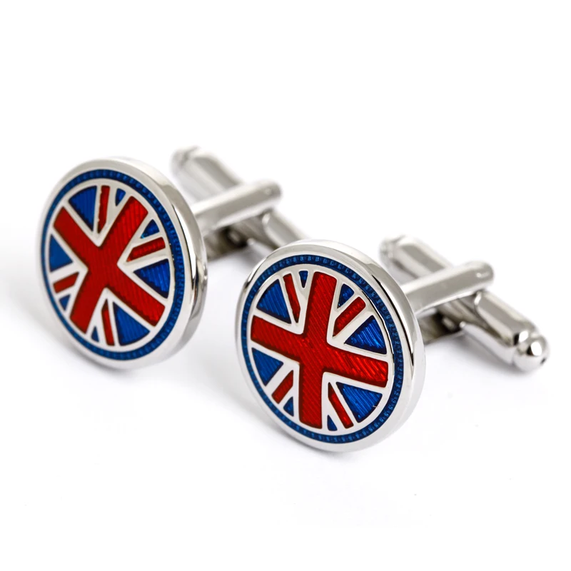 Round Union Jack UK Flag Enamel Cuff links Men Shirt Cufflinks
