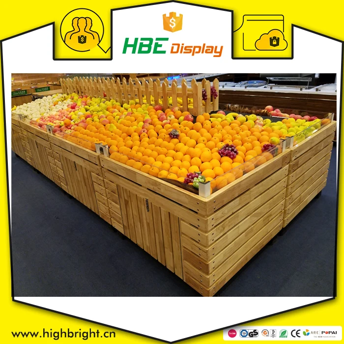 Supermarket Kitchen Fruit and Vegetable Wooden Display Rack for Store