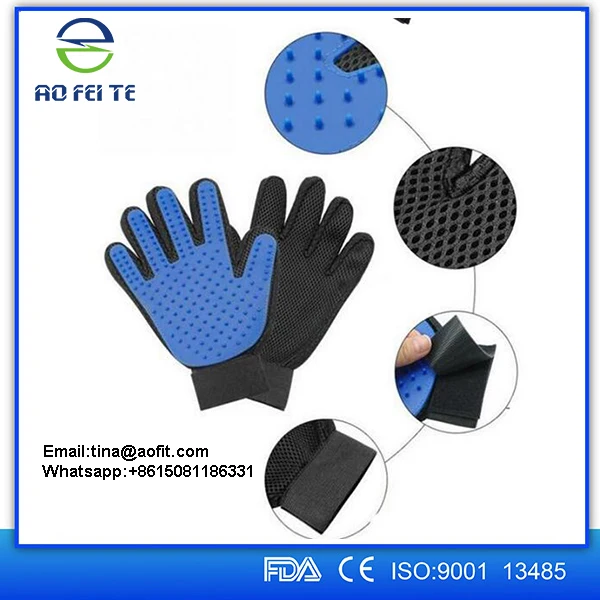 China Wholesale Five Finger Deshedding Glove Dog Grooming Brush Pet Grooming Glove