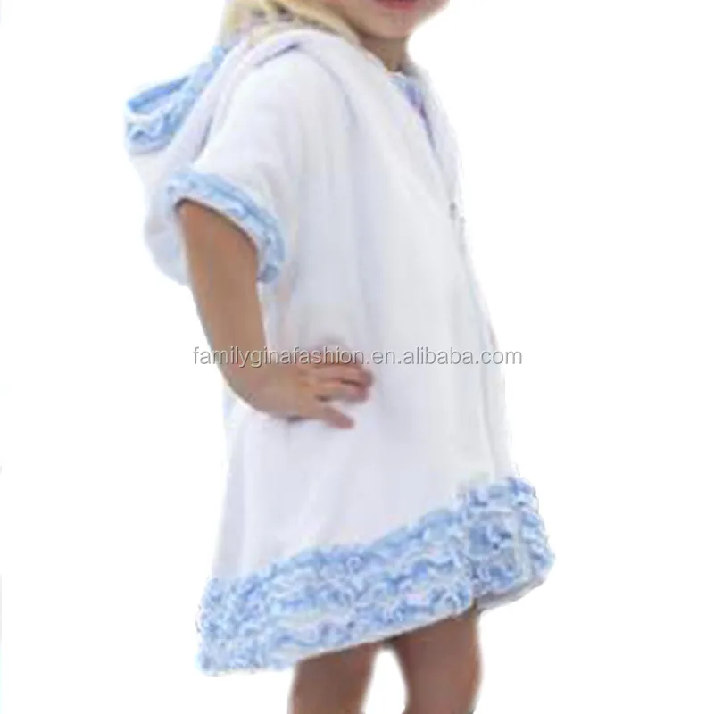 Wholesale Monogrammed Kids Hooded Seersucker Ruffle Swimsuit Cover Up