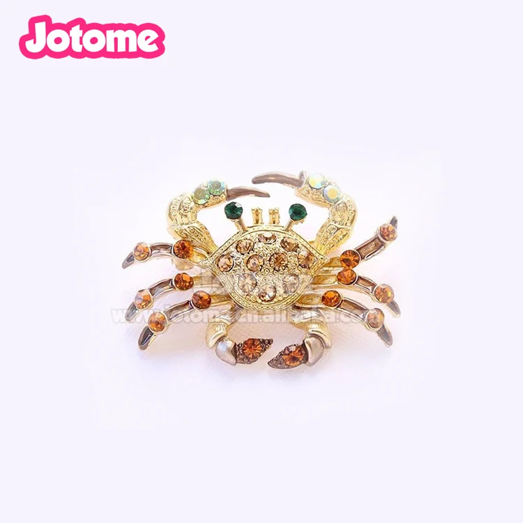 Custom Fashion Amber Brown Gold Plated Crab Brooch