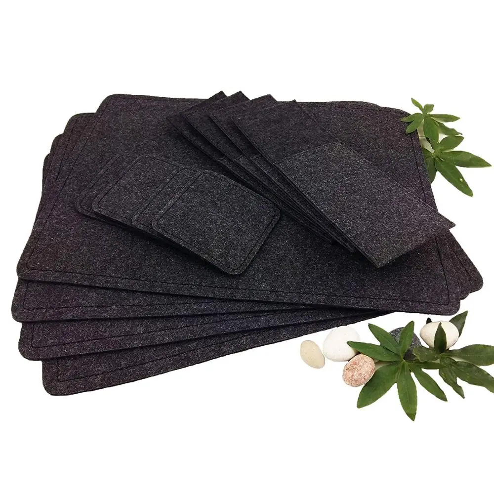  Серые войлочные салфетки со стеклянными подставками и мешками для столовых приборов