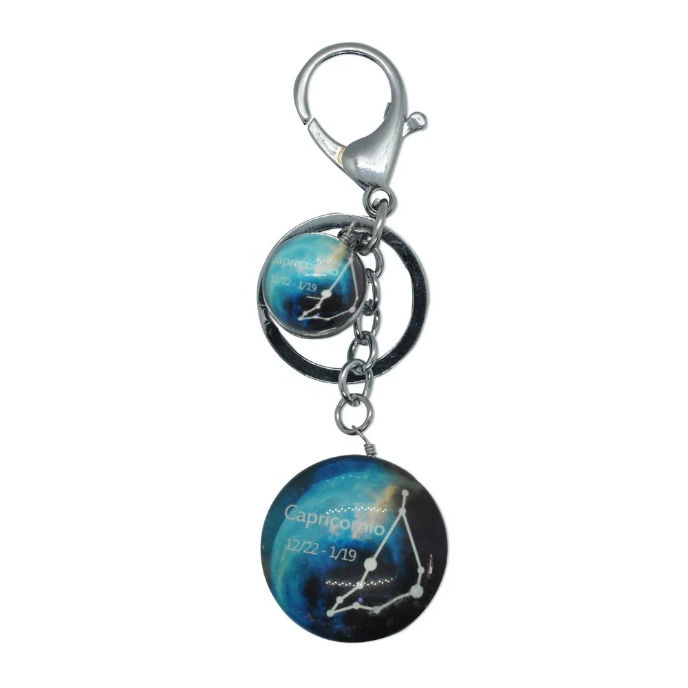 12 Constellation Keychain Key Tag Galaxy Star Astrology Glass Pendant Zodiac Sign Keyring Alloy Keyring Jewelry Birthday Gifts