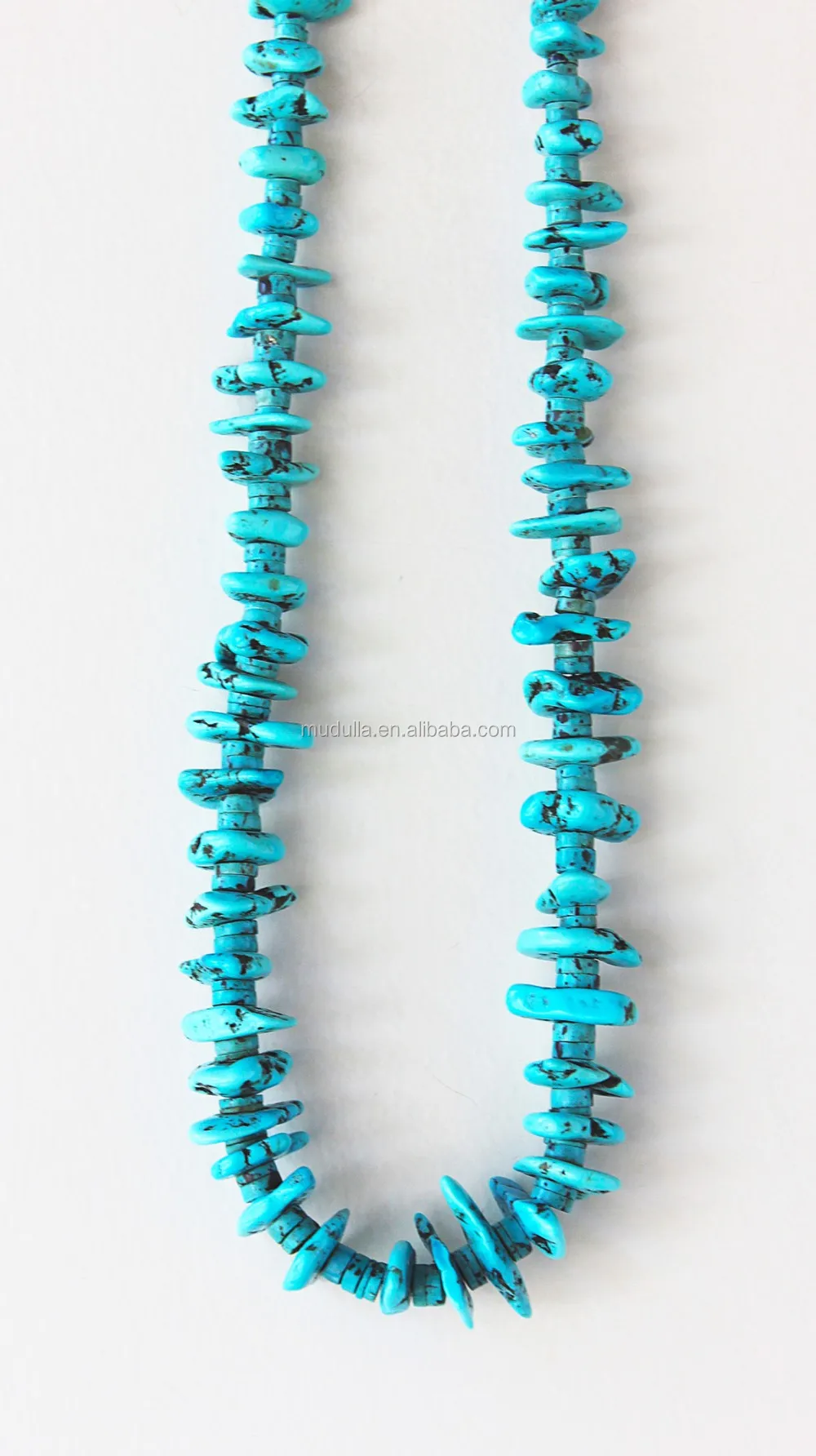 NM18686 Long Boho Turquoise Chips Slice Gemstone Beaded Necklace Layering Necklace