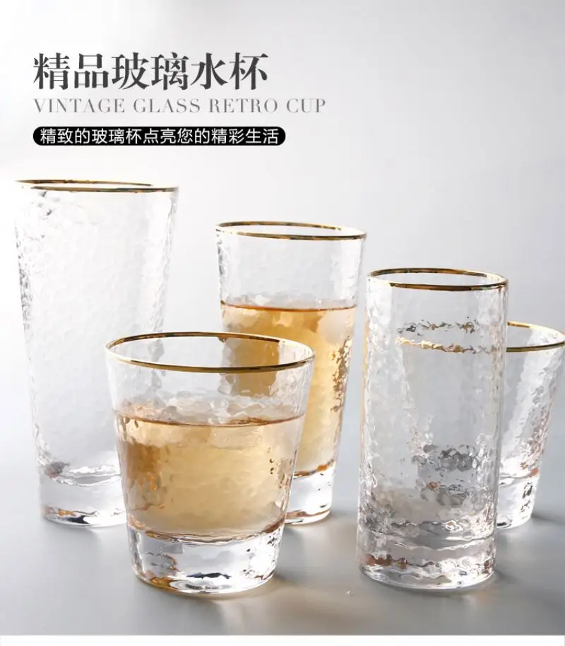 
Custom gold rimed logo printed whisky glass tumbler cups glasses glassware for milk wholesale 