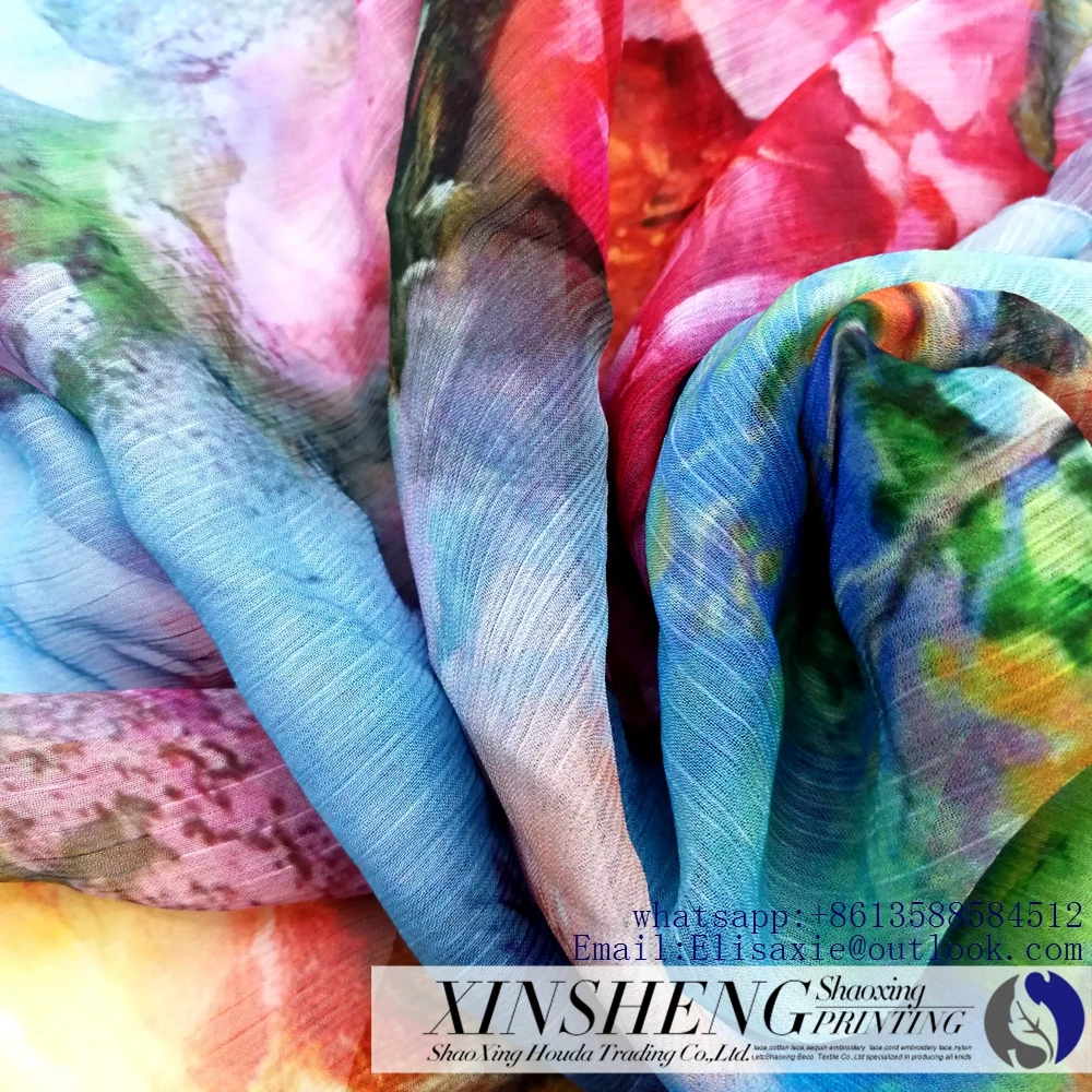Digital print chiffon 30D crepe  Oil design style print fabric for gauze fabrics