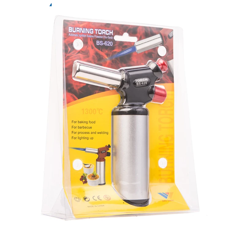 Professional plastic jet flame cooking culinary butane torch BS-620 gas lighter in bbq tools