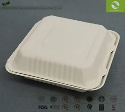 Biodegradable sugarcane clamshell box disposable dinnerware sets  take away food  container lunch box
