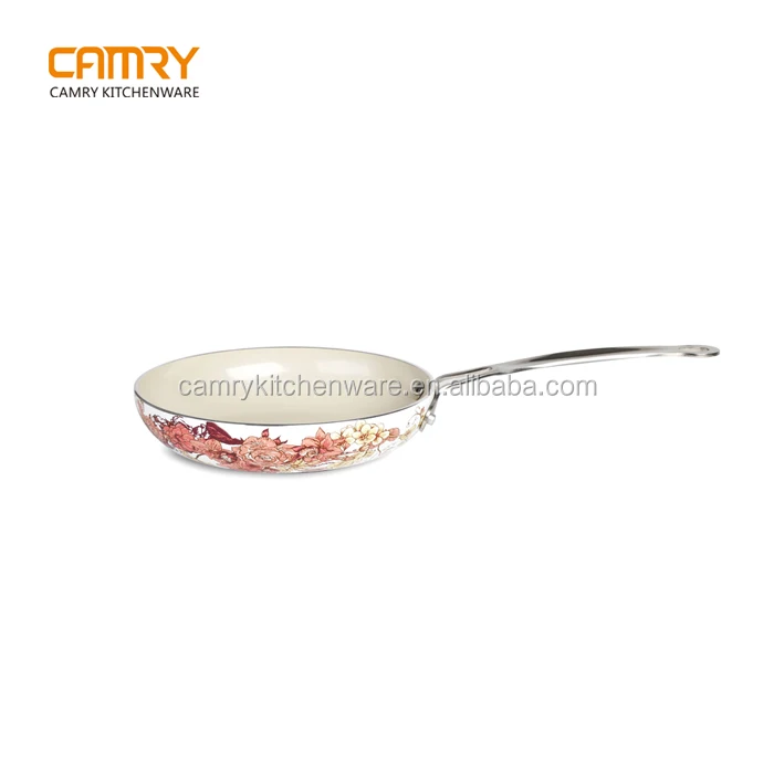 Aluminum white ceramic fry pan with decal coating