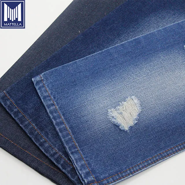 226C indigo blue 11.5oz 390gsm cotton polyester yarn jeans material ring spun bamboo slub denim fabric mills in Foshan