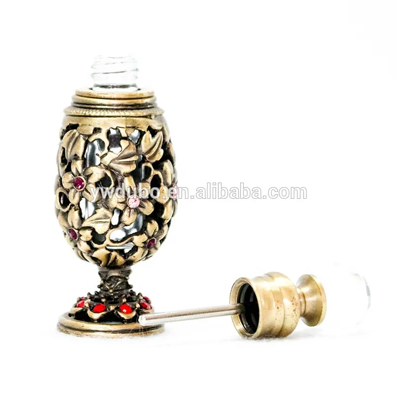 Manufacturer Vintage Arabic 8ml Metal Perfume Bottle Zinc Alloy Glass Electroplated Essential Oil Attar Bottle#5631