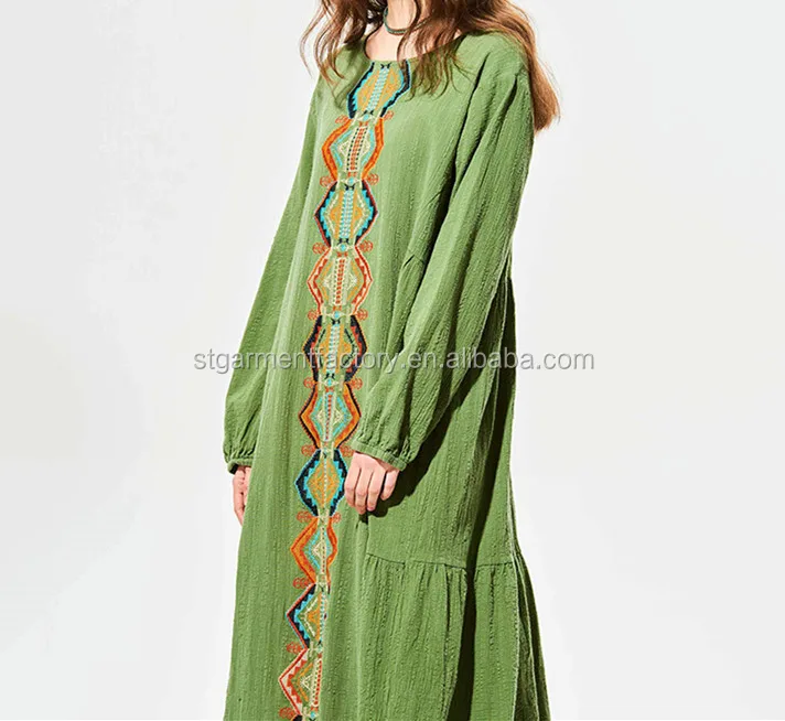 Fashion Maxi Robe Dress Navy Long Sleeve Embroidery Straight Dresses Boho Style Plus Size Clothes STb-0664