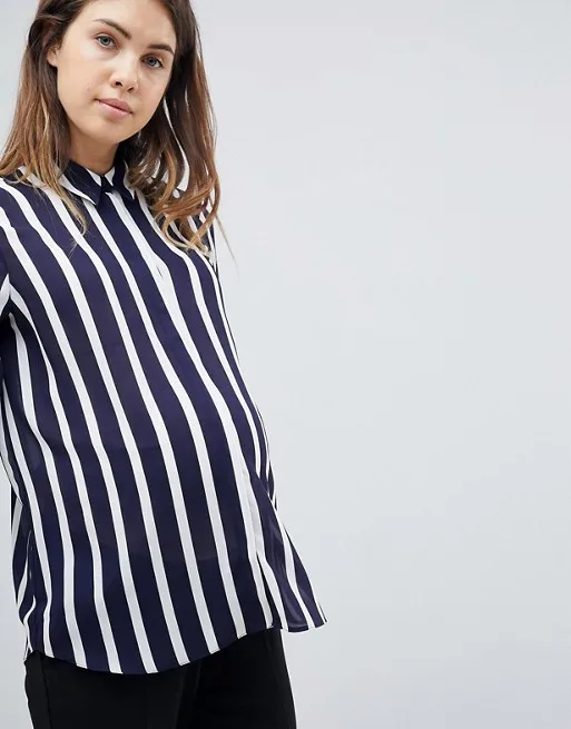 Модные удобные мягкие рубашки с длинным рукавом для беременных Полосатые блузки для беременных женщин