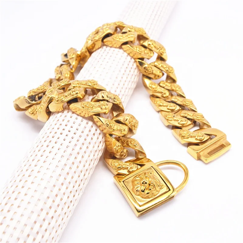 Роскошный Водонепроницаемый Золотой собачий ошейник из нержавеющей стали с принтом панк