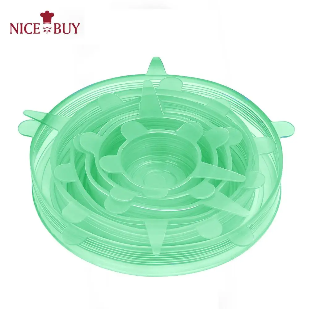 Set of 6 reusable elastic Silicone Stretch lids for pyrex glass plastic storage containers bowls