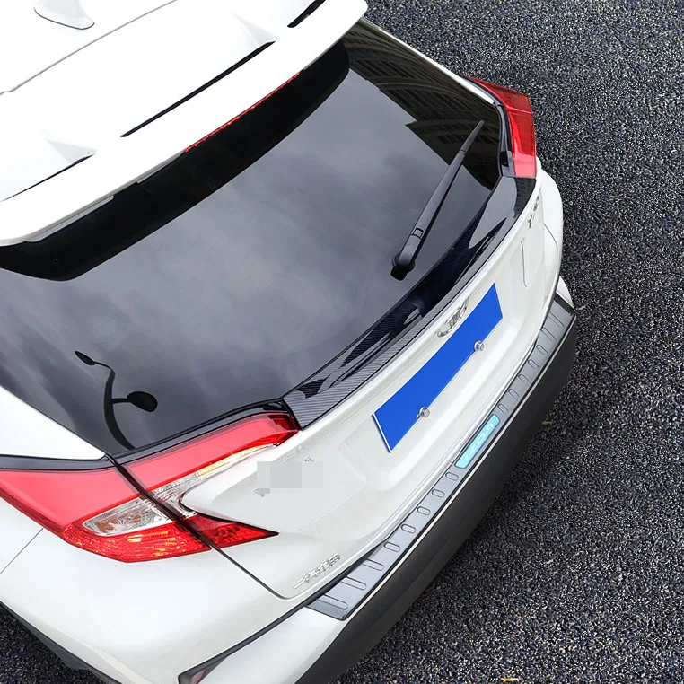 For Toyota C-hr Chr 2017 2018 Accessories Carbon Fiber /Chrome Rear Spoiler Cover Back Door Spoiler Cover