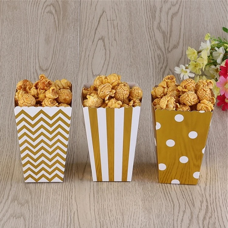 
Custom hot stamping gold silver stripe wave dot popcorn disposable paper cup 