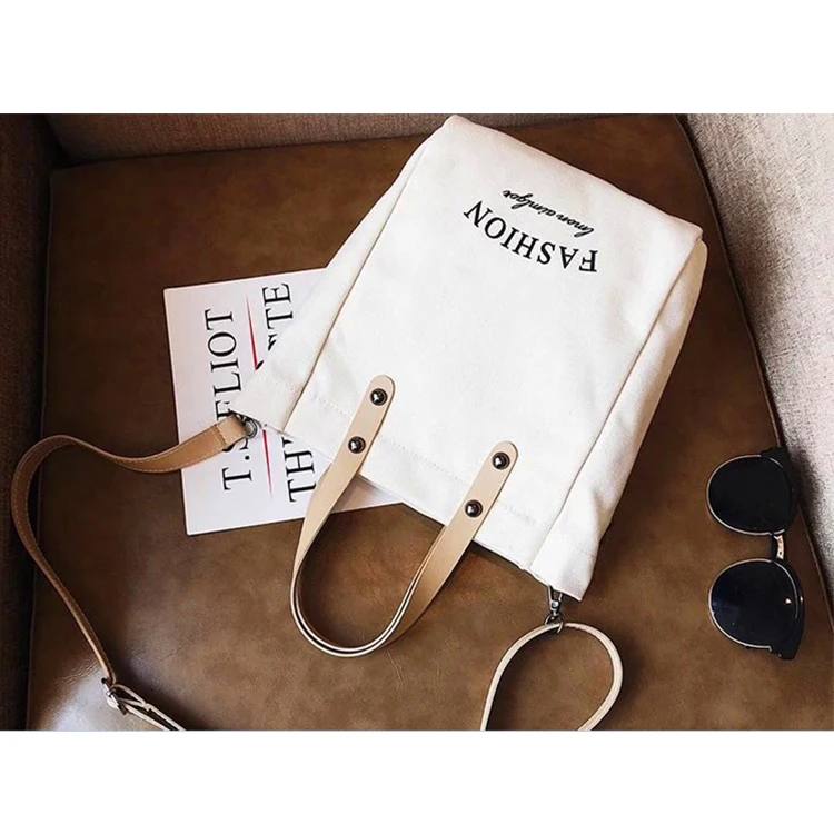 Wholesale custom unique PU leather handle waxed tote cotton canvas bag