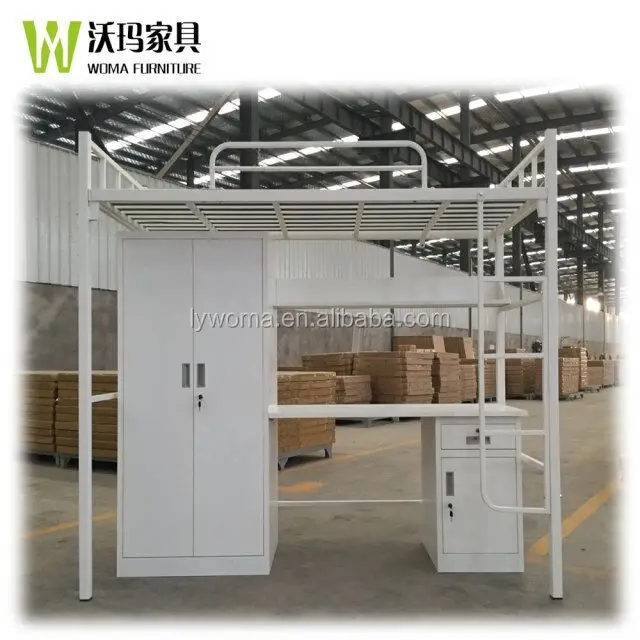 sale china cheap metal double bunk bed with desk and wardrobe