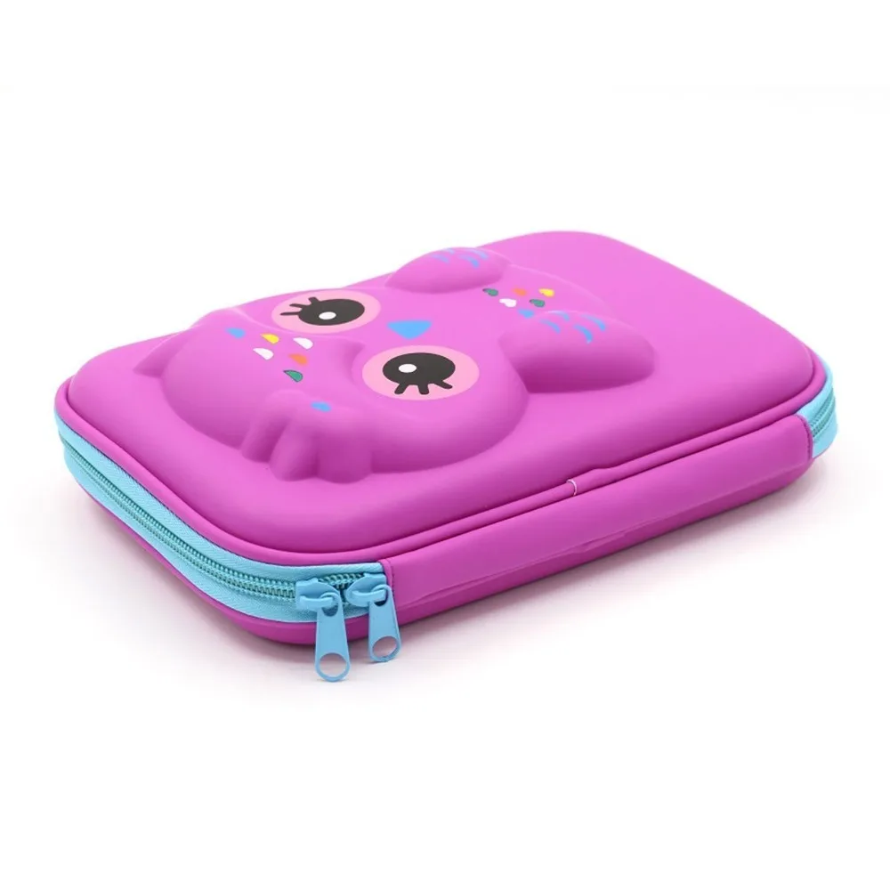 Cute Owl Face Hardtop EVA Pencil Case Big Pencil Box With Compartment For Kids (Purple)