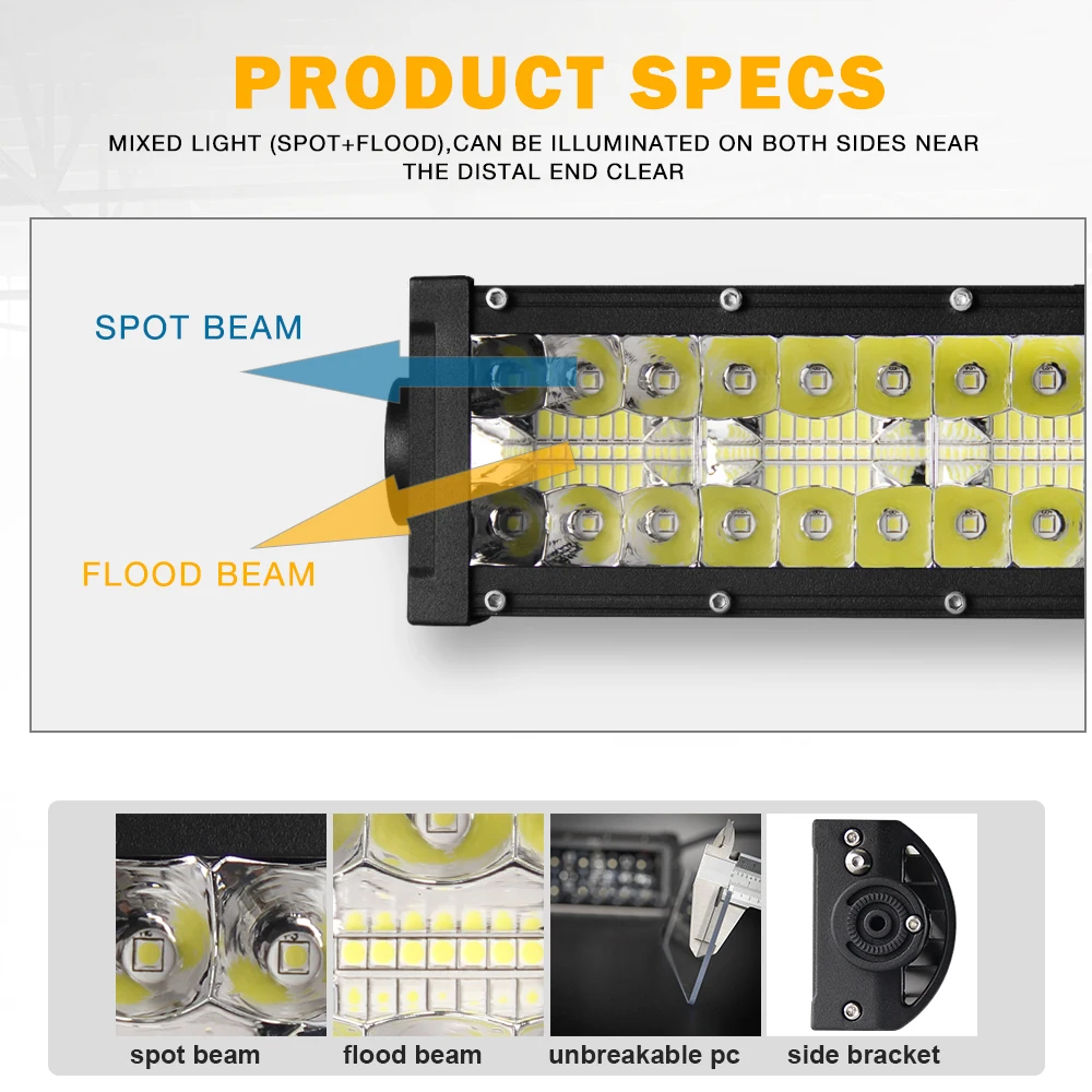 
Auto Lighting System Super Bright 9D 22 Inch 390W Triple Row Spot flood beam off road LED Light bar For Car 