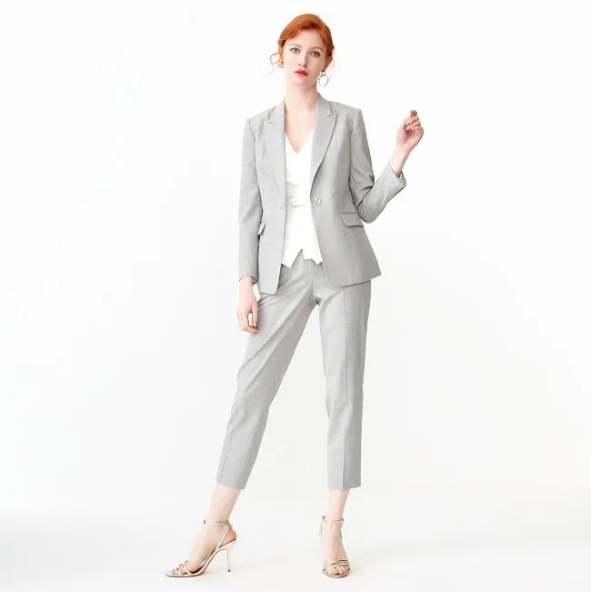 Ladies trouser suit designs 50%wool blazers ladies women 2 piece set pant coat for women formal suit