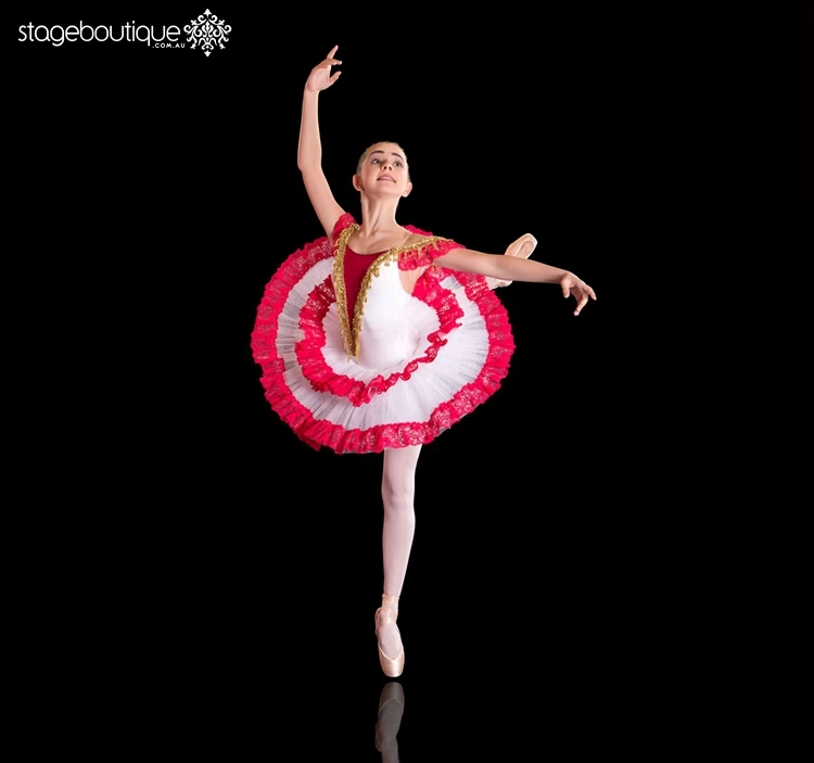 Serenade Red White Gold Ballerina Kids Persian Dance Costume Spandex Ballet Tutu  Stage Performance Wear