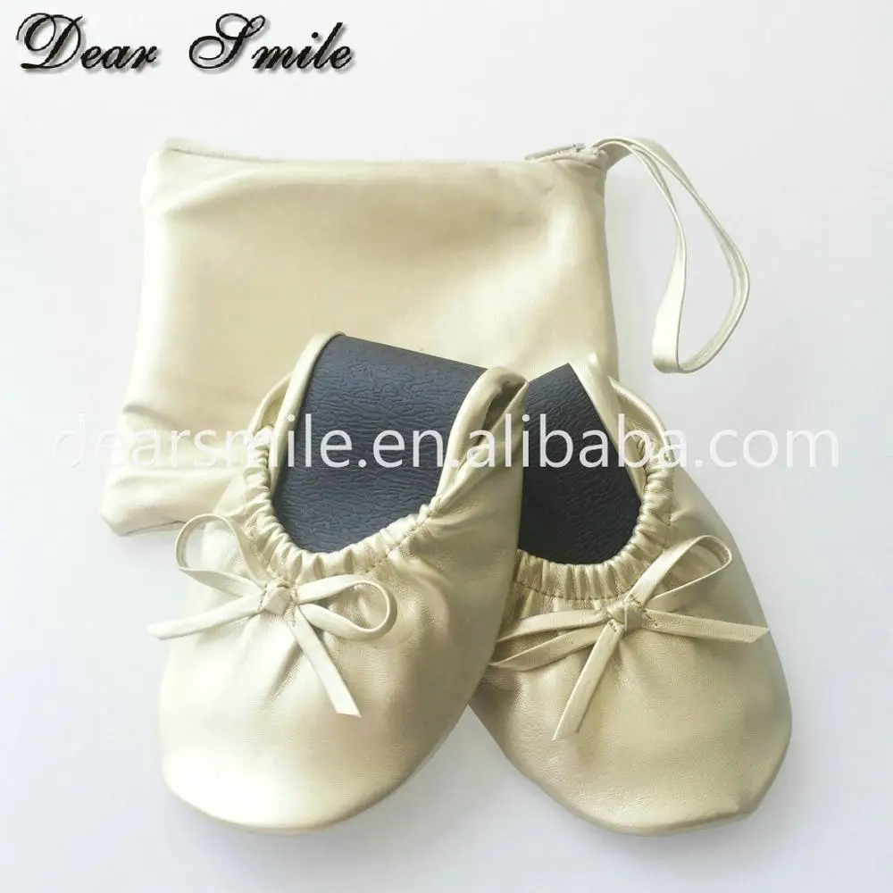 New arrival office lady portable shoes changeable shopping shoes folding ballerina with pouch