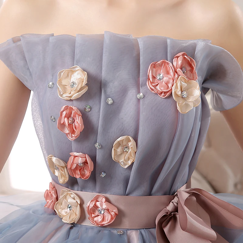 Luxury Handmade Light Gray Flowers Wedding Dress Latest Mariage Ball Gowns Colored Wedding Gowns