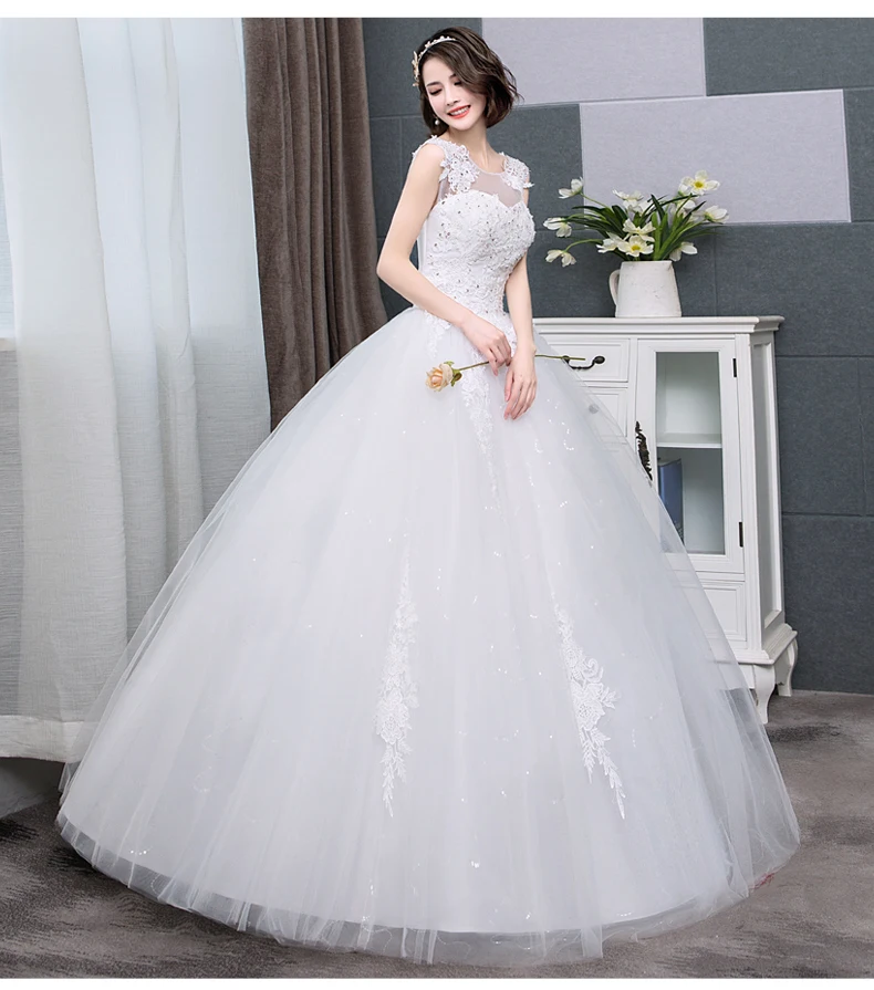 
XQX001 Wholesale Cheap Wedding Dress Made In China Illusion O-neck Appliqued Lace Sexy Plus size Wedding Dress Bridal Gown 