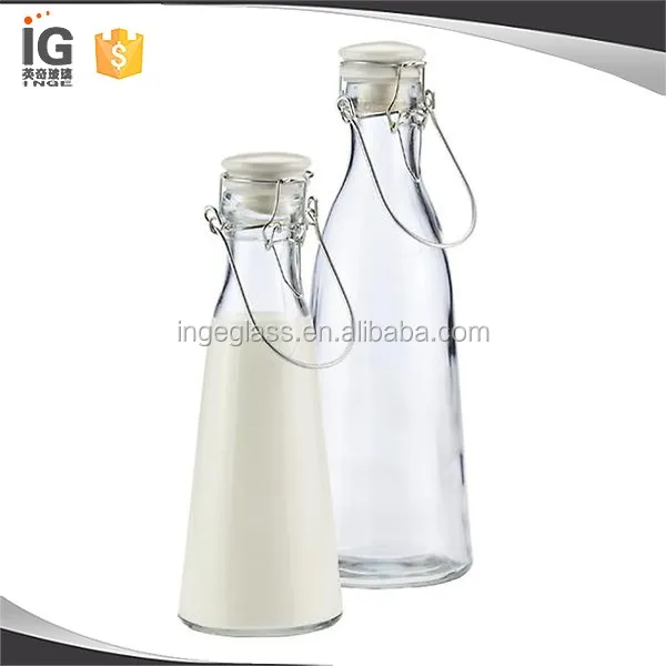 Retro glass milk bottle with seal ceramic clip top lid