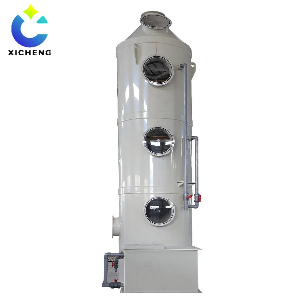 waste gas treatment Spray tower+activated carbon air filter+frp fan=Packed bed scrubber for industrial absorption column system