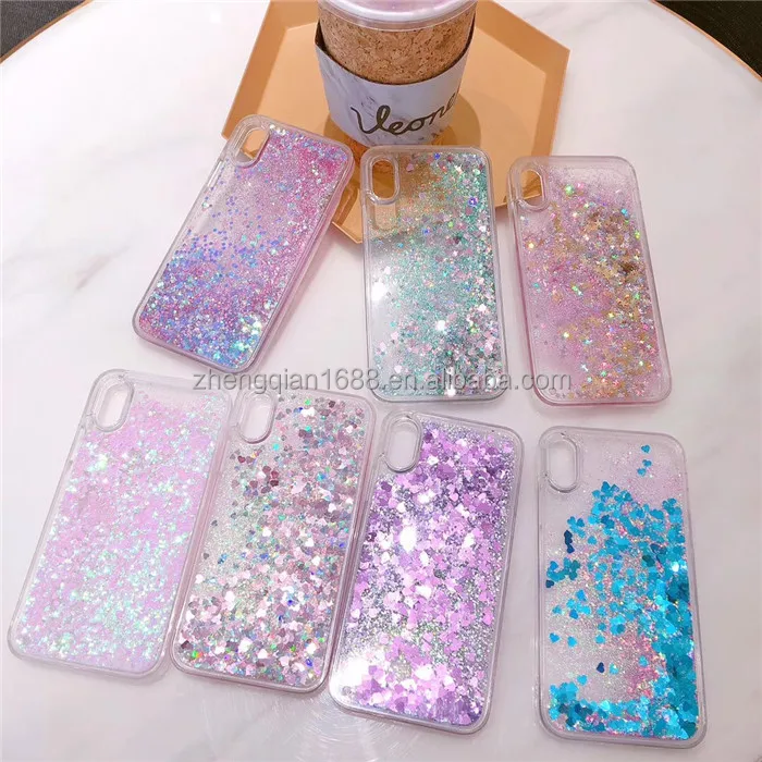 Colorful Moving Stars Heart Liquid Glitter Quicksand Phone Case For iphone X 6 7 8 plus 3D Bling Colours Quick Sand Cover Shell