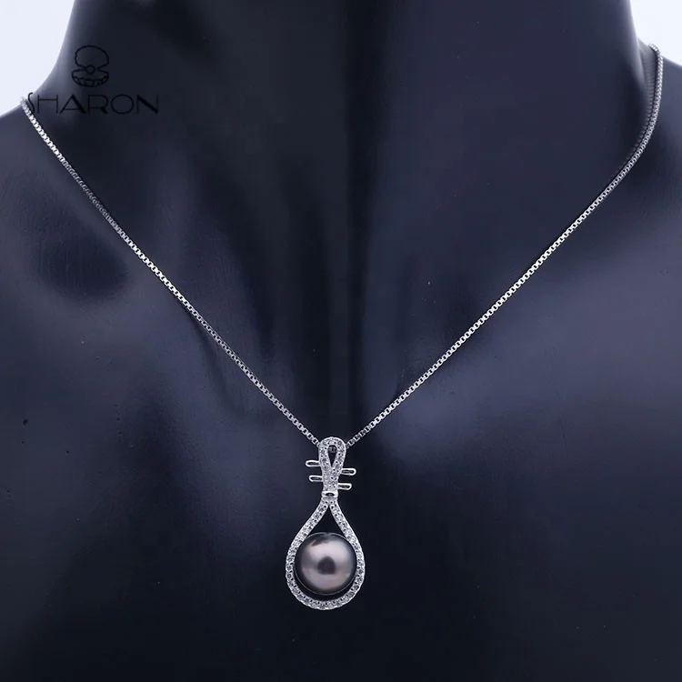 Popular Fashion Custom Sterling Silver Lute Musical Instrument Natural Pearl Pendant Necklace For Women