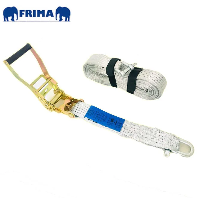 10m/5Ton Heavy Duty Lashing Ratchet Tie Down Polyester Webbing Strap with Electric Galvanized D Shackle for Vehicle Transport