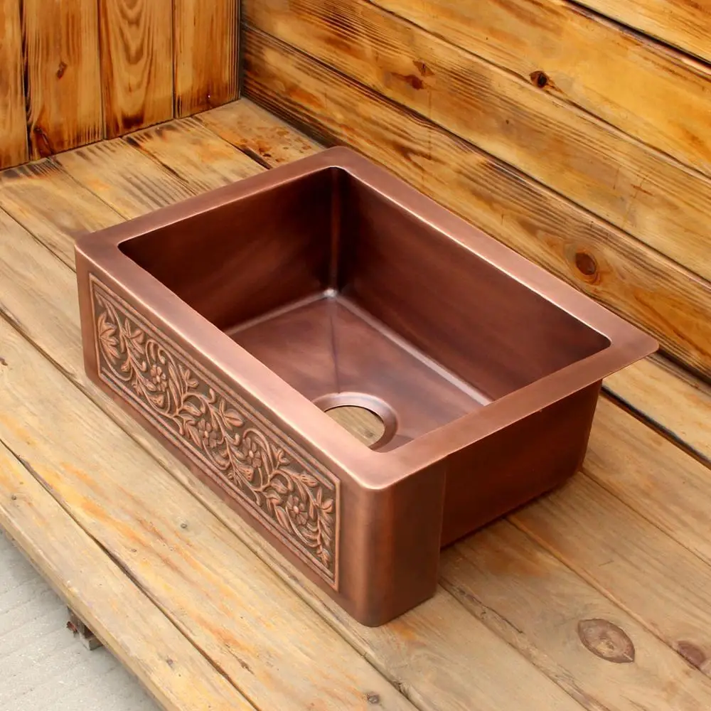 Vintage Style Unique Coffee Color Hand Hammered Simply Copper Basin Sinks