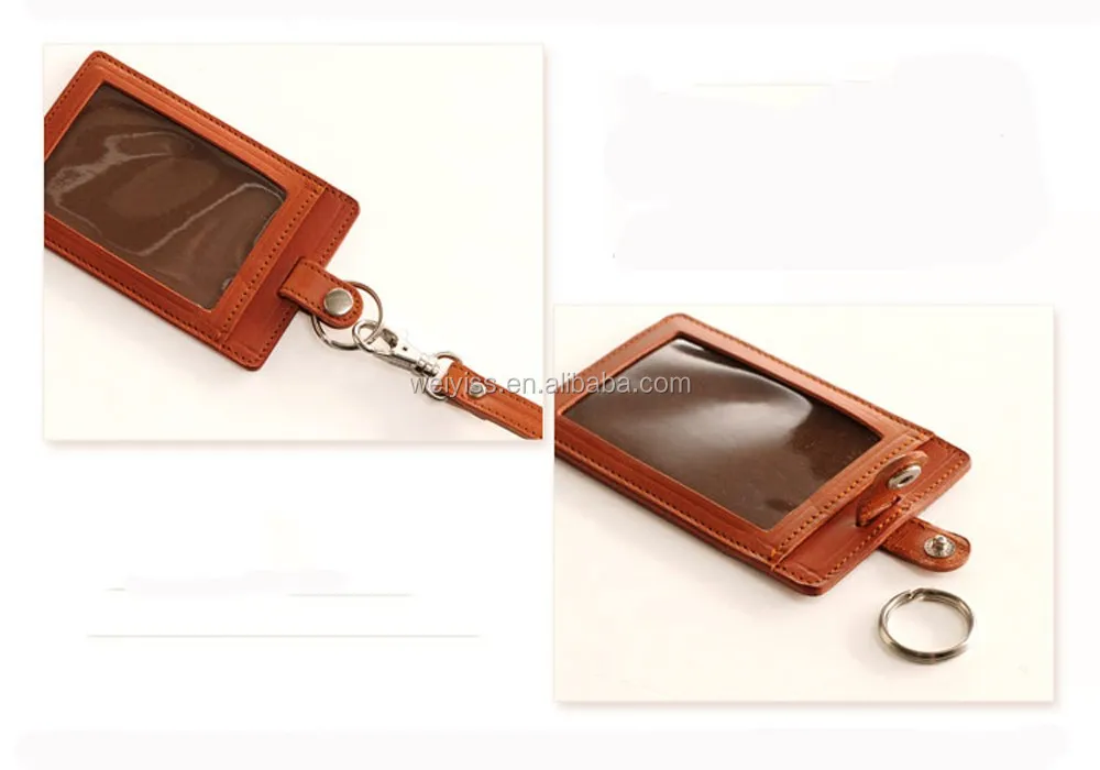 Высококачественный кожаный футляр для удостоверения личности с ремешком, оптовая продажа, футляр для удостоверения личности из искусственной кожи для бизнеса