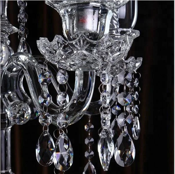 Высококачественный недорогой хрустальный канделябр на 5 рук для свадебного декора стола, оптовая продажа, стеклянный подсвечник с ураганом, распродажа