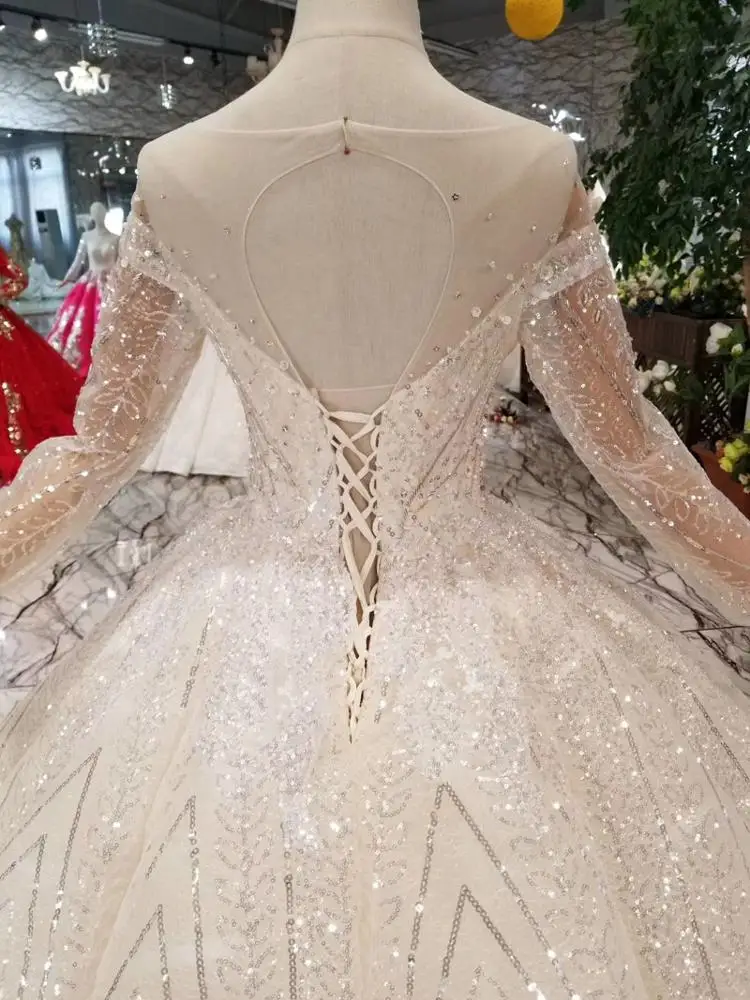 Jancember HTL048 long sleeve wedding dress illusion suzhou luxury dubai wedding dress