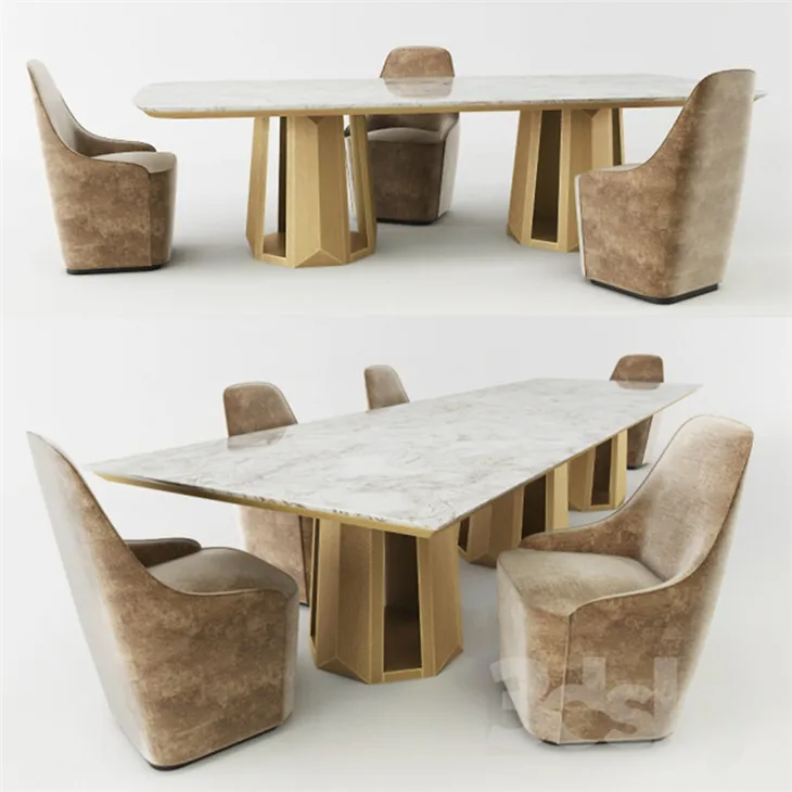 Marble Top Table Stainless Steel Dining Table and Chair