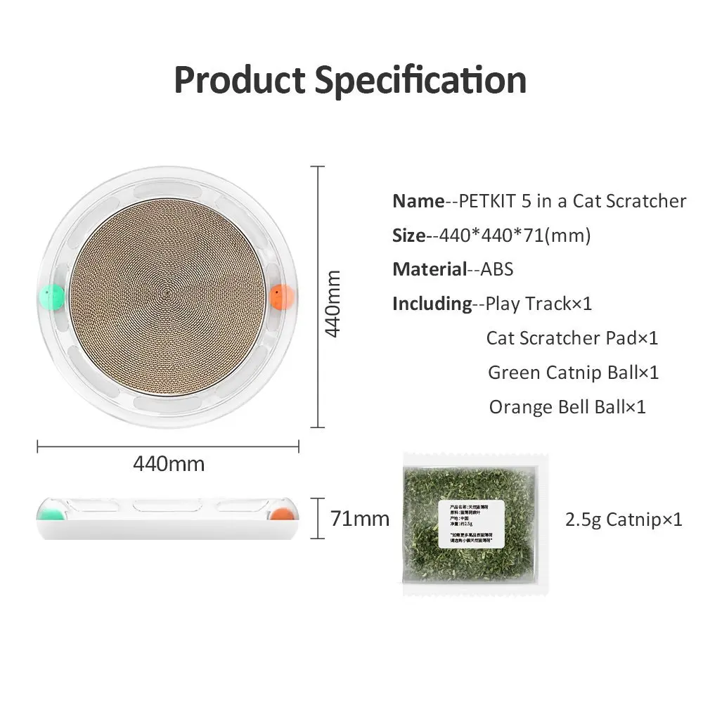 PETKIT Cat Toy Cat Scratcher with track,catnip and bell ball attractive to cats