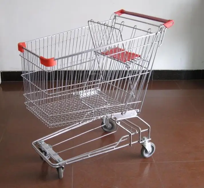 MOQ 50 PCS 150L Chrome Plating Supermarket Shopping Cart, Shopping Trolley With 4 Wheels