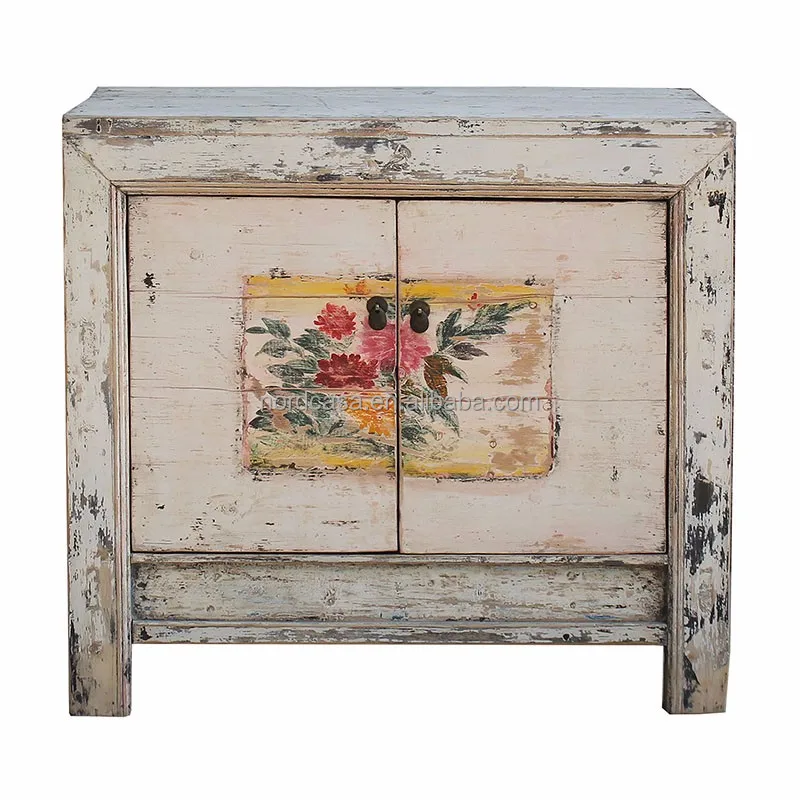 Unique antique chinese furniture white wash finished with painting sideboard