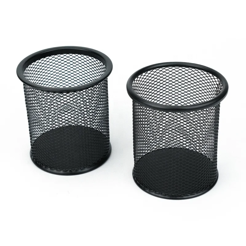 Wholesale China suppliers office desktop pencil holder desk table wire iron steel round Black metal mesh Pot pen cup