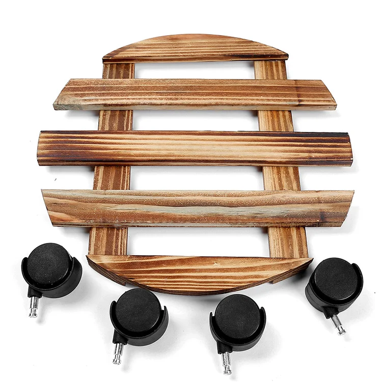 custom shape wooden plant pot tray with wheels