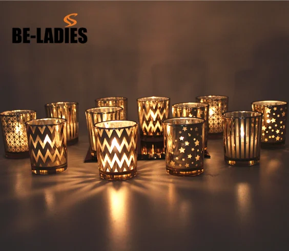 Sparkled gold finish  glass candle holder  , decorative candle holders