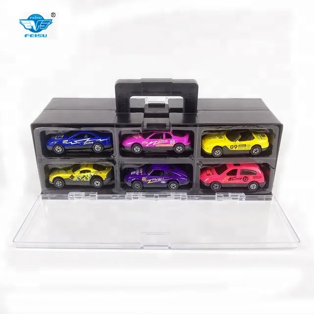 1 64 scale 6 PCS   Mini alloy diecast racing car model in carry box for kids collection